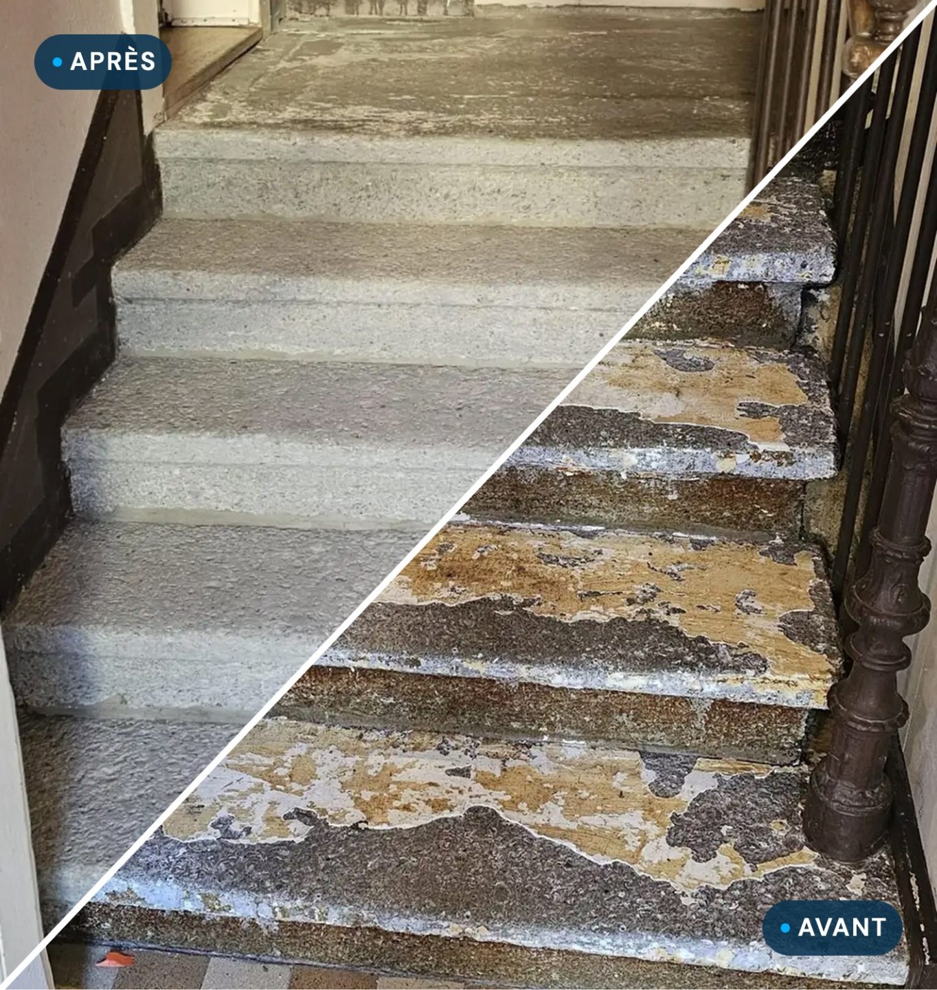 Probatech Sablage aerogommage escalier avant apres